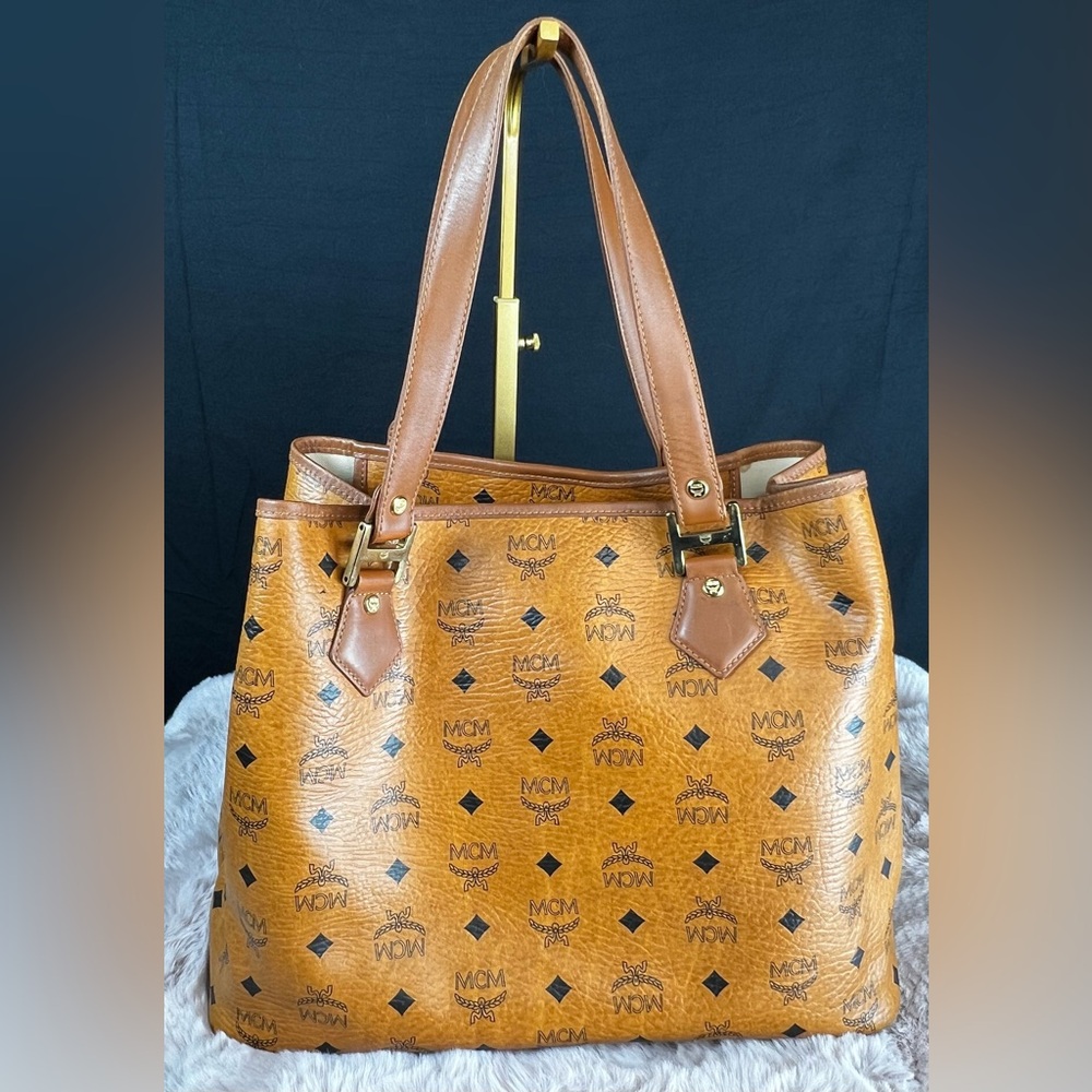 MCM Cognac Tan & Orange Visetos Leather Tote with Gold Hardware - Picture 3 of 14